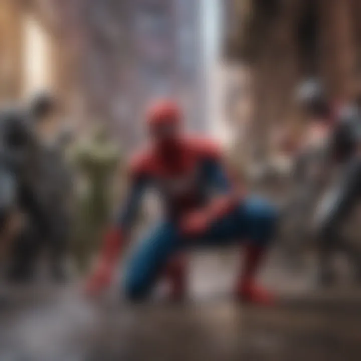 Spider-Man facing off against a group of villains