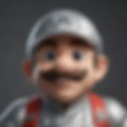 Close-up view of Amiibo Silver Mario showcasing intricate design details