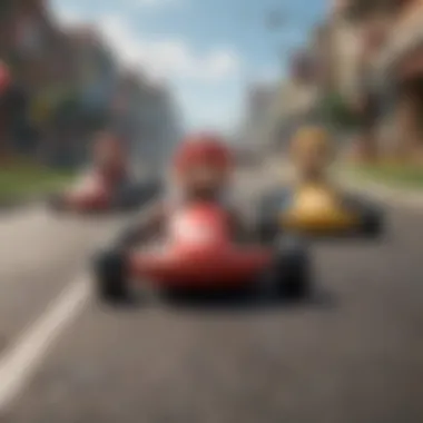 Various Mario Kart characters lined up ready to race