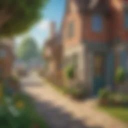 A vibrant village scene in Animal Crossing showcasing character interactions.