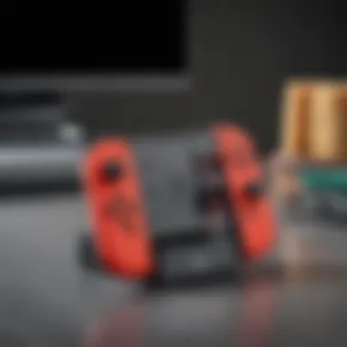 Close-up view of a Joy-Con charging dock highlighting its design and features