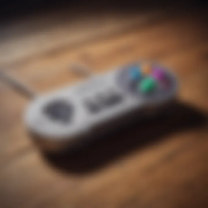 Classic Super Nintendo controller on a wooden surface