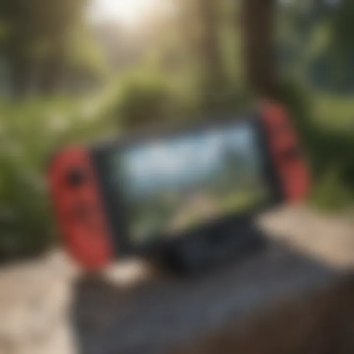 Compact and portable Nintendo Switch stand in outdoor setting