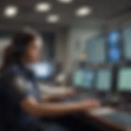 Illustration depicting a 911 emergency dispatcher in action