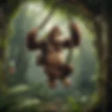 Donkey Kong character swinging on vines in the jungle