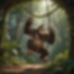 Donkey Kong swinging through jungle vines