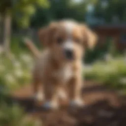 Curious puppy exploring the garden