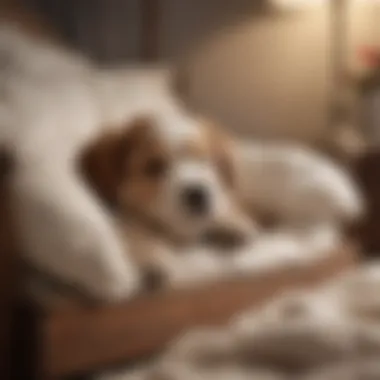 Sleeping puppy in a cozy bed dreaming sweet dreams