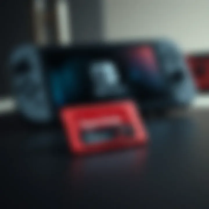 SanDisk Storage Solutions for Gaming SanDisk memory card with Nintendo Switch Lite in background