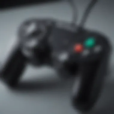 A close-up of a wired GameCube controller in action