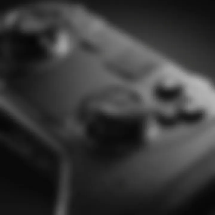 Close-up of the black and white Nintendo Switch controller