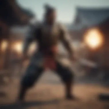 Samurai warrior in dynamic battle stance