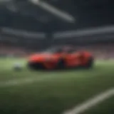 Concept art showcasing cars in a soccer stadium