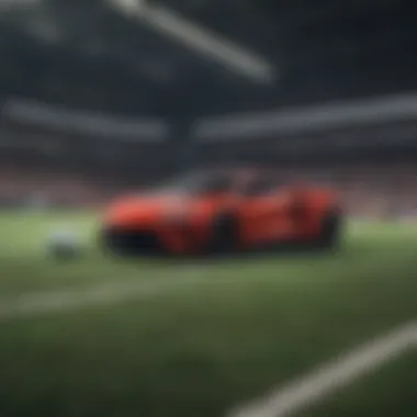 Concept art showcasing cars in a soccer stadium