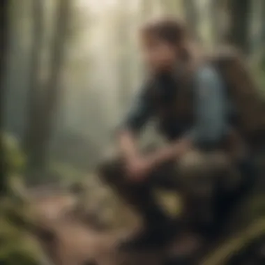 Confronting Adversity Character facing a challenging obstacle in a survival game