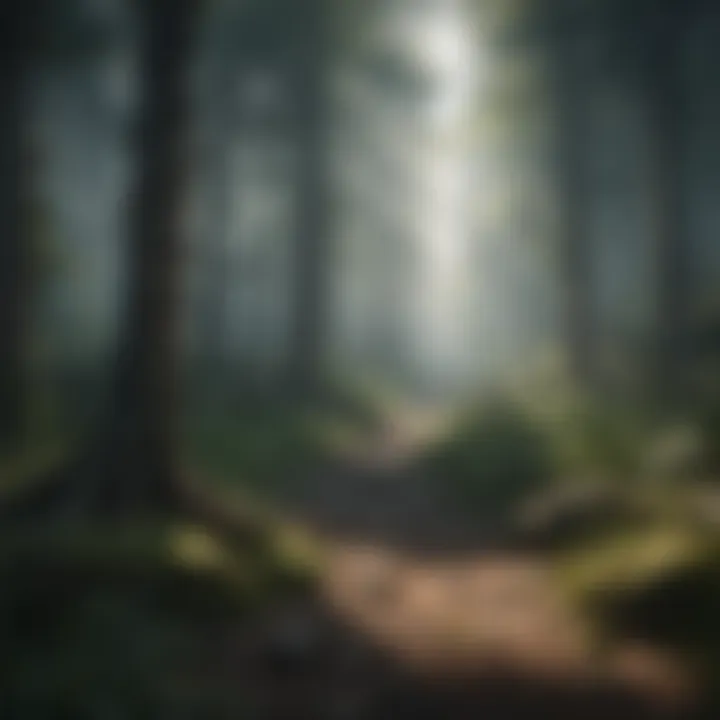 Mysterious forest landscape in a survival game