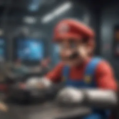 Super Mario Bros character in a futuristic gaming environment