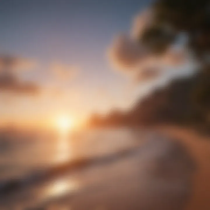 A serene moment from an adventure game with a beautiful sunset over a tranquil sea.