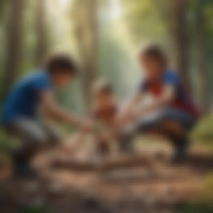 Children collaborating in a physical game outdoors, emphasizing teamwork and creativity.