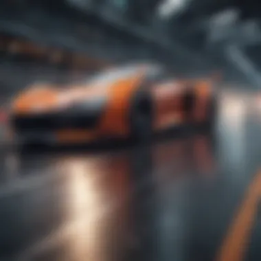 Race car speeding on a futuristic track