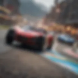 Racing scene with vibrant tracks and characters