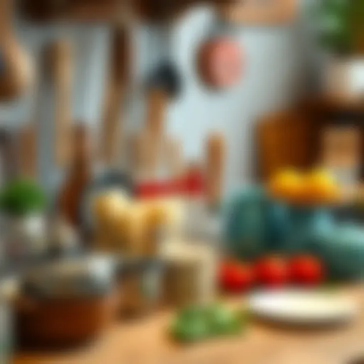 Artistic display of culinary tools and decorative elements