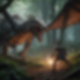 Warrior battling fierce dragon in a mystical forest