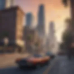 A vibrant cityscape from Grand Theft Auto V showcasing its intricate details.