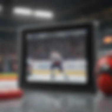 A close-up view of various hockey games available on the Nintendo Switch displayed in a creative layout.