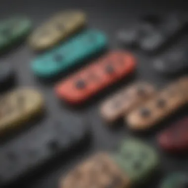 Close-up of Joy-Con skins with different materials