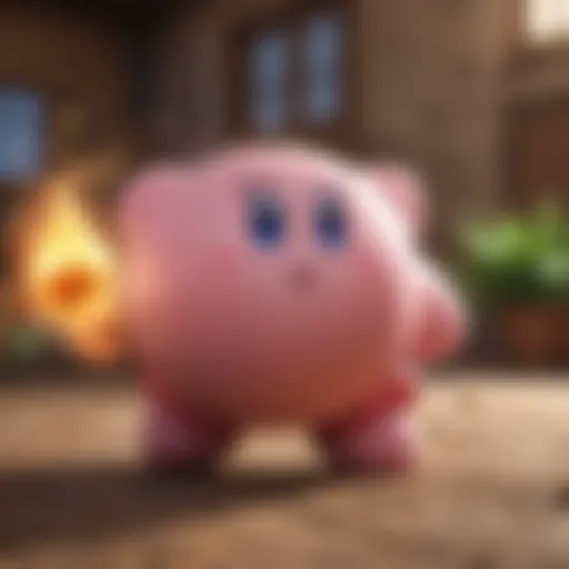 Kirby in vibrant action against enemies