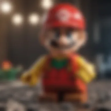 A close-up view of LEGO Mario interacting with a course element