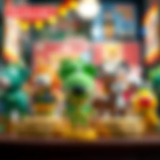 A collection of Lucky Animal Crossing amiibo figurines displayed elegantly