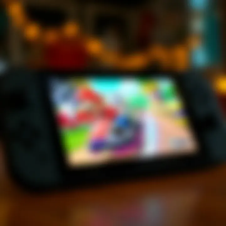 Close-up of Nintendo Switch Lite displaying Mario Kart 8 Deluxe