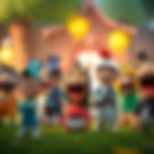 A vibrant scene showcasing the diverse characters in Miitopia