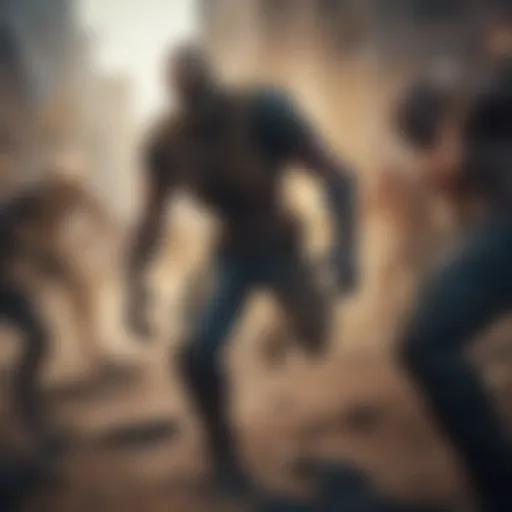 Intense zombie horde attacking a group of players