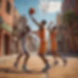 Two basketball players engaged in intense gameplay