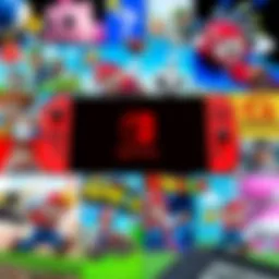 A vibrant collage showcasing various iconic Nintendo Switch games