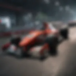 A dynamic racing scene featuring augmented reality elements