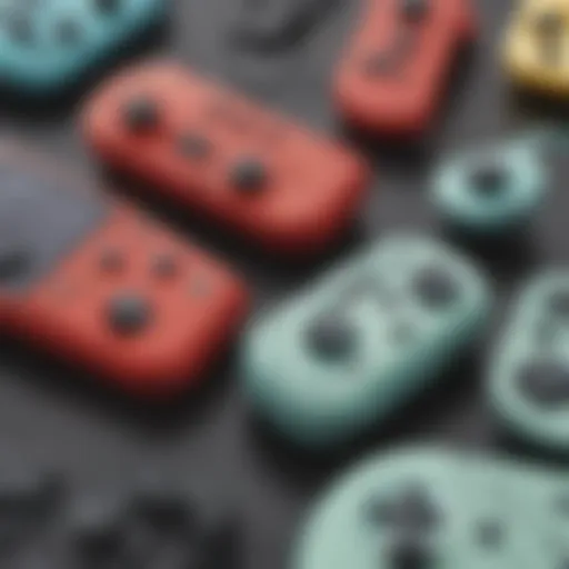 Close-up view of various Nintendo Switch Lite analog stick covers showcasing different designs and textures.