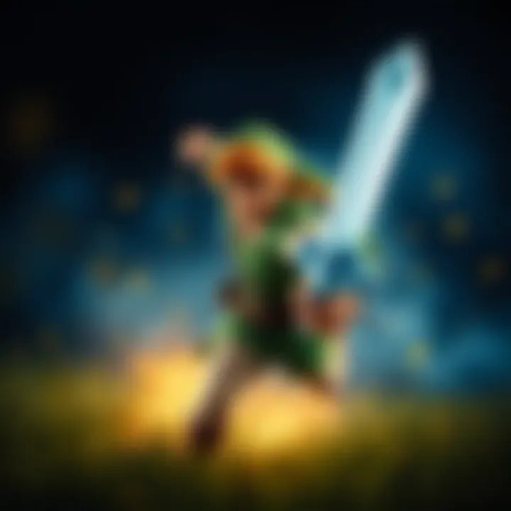 Link in Action: The Hero's Dynamic Adventure Artistic representation of Link in a dynamic action pose