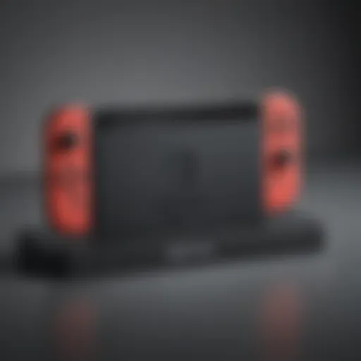 Close-up view of the Nintendo Switch docking station showcasing its sleek design and branding.