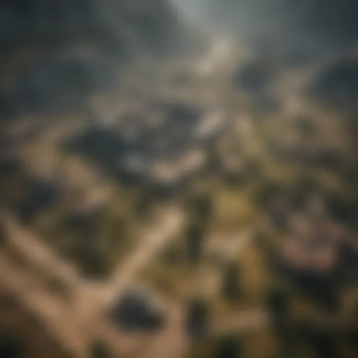 Aerial view of a vast open-world war game landscape