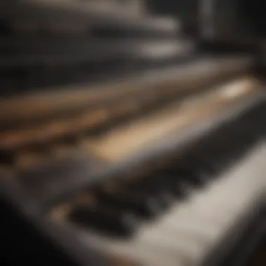 A close-up of a piano keyboard with interactive elements highlighting educational features