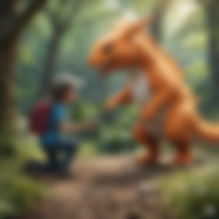 An in-game character interacting with a Pixelmon creature in a detailed environment.