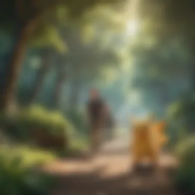 A vibrant landscape showcasing Pokémon trainers in action