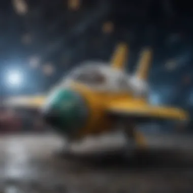 An intricate LEGO spaceship soaring through a galaxy