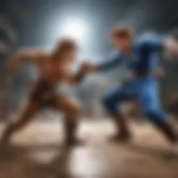 Dynamic action scene from Super Smash Bros showcasing iconic characters in battle.