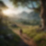 A captivating scene from a monster hunt in a lush, vibrant landscape.
