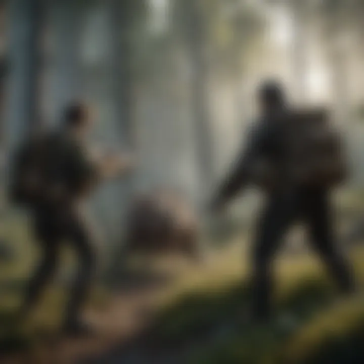 A dynamic gameplay moment highlighting teamwork among hunters.
